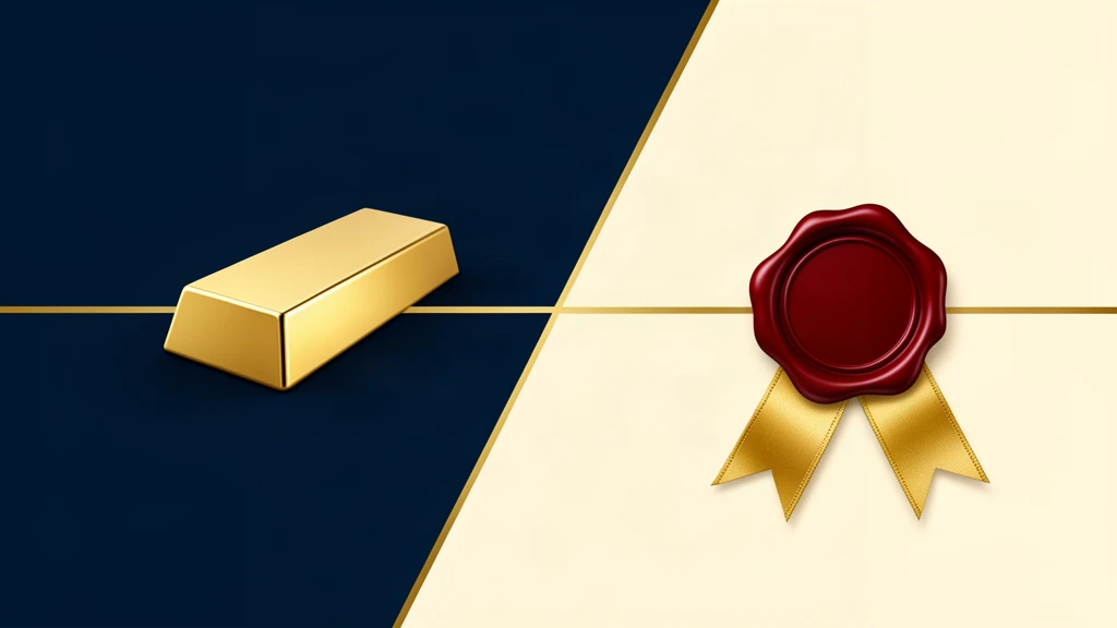 Gold bar on navy blue beside a red wax seal on cream, representing Infinite Banking and trust governance as complementary wealth control strategies