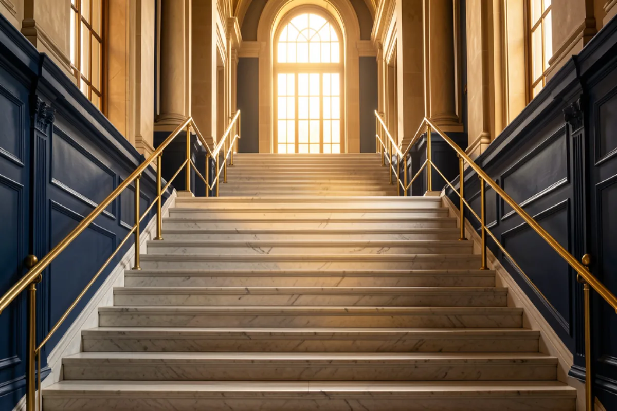 TrustOffice dynasty trust governance — classical courthouse staircase symbolizing generational wealth preservation and institutional trust administration