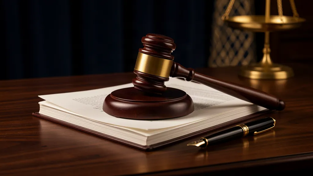 TrustOffice editorial photo: judge's gavel on legal documents with fountain pen, representing trust governance and fiduciary duty